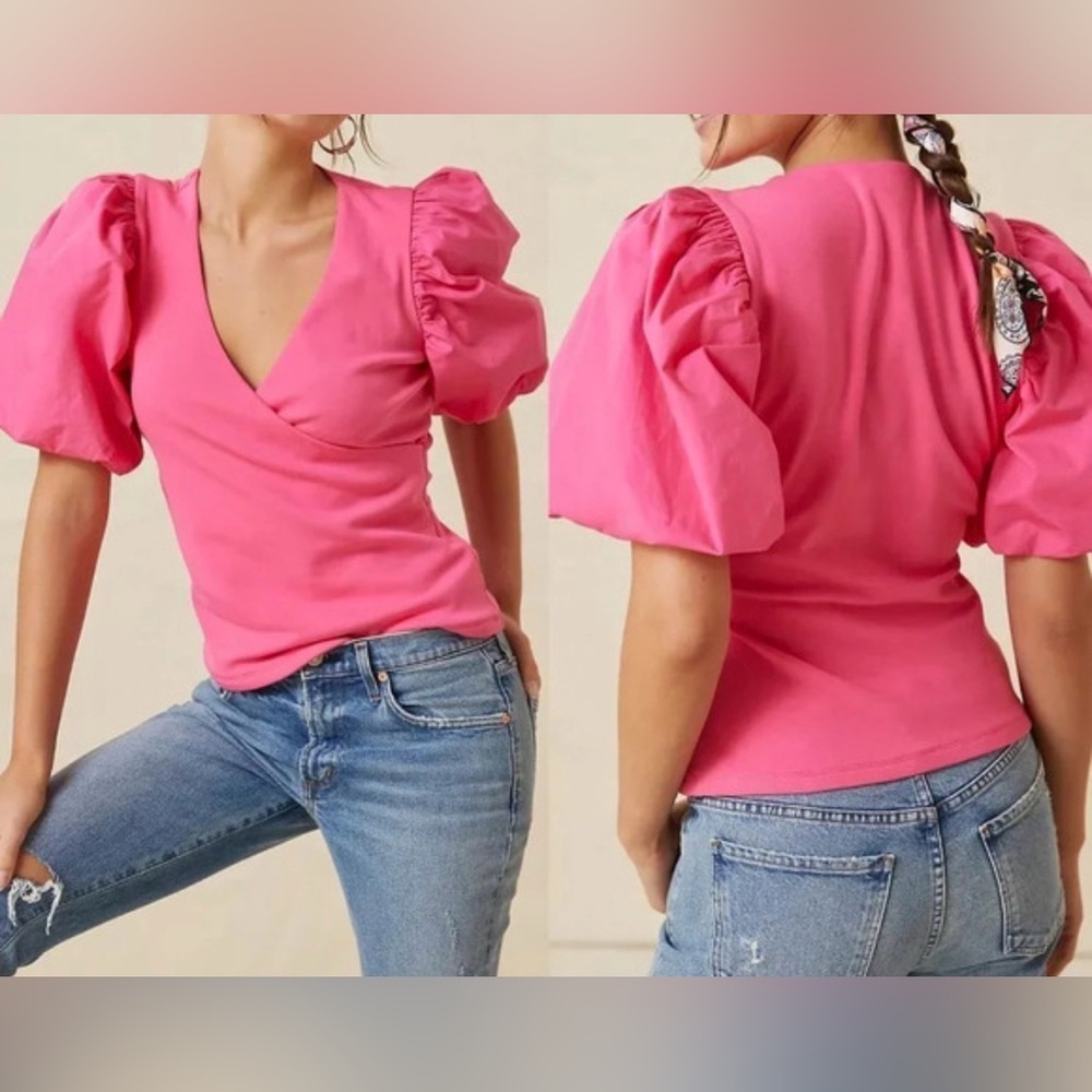 Anthropologie Maeve Wrap Short Balloon Sleeve Blouse size 1X